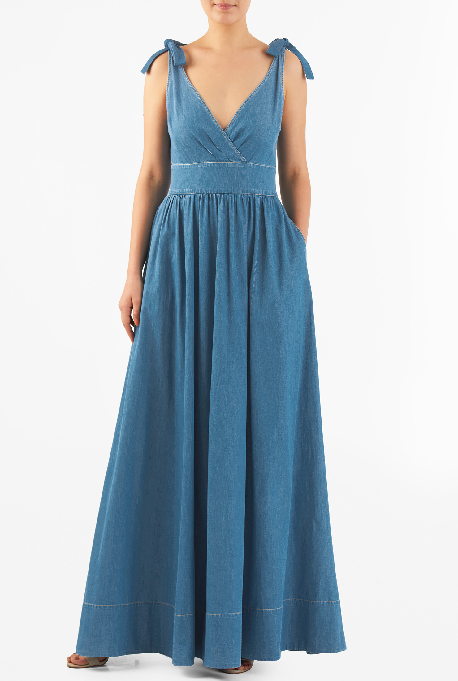 full length denim maxi dress