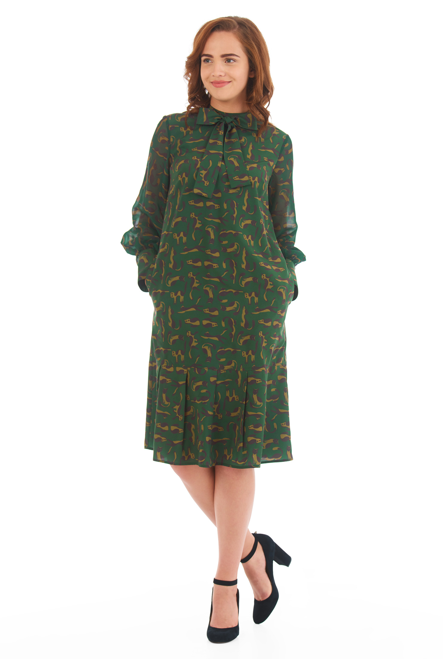 Forest Green Knee Length Dress