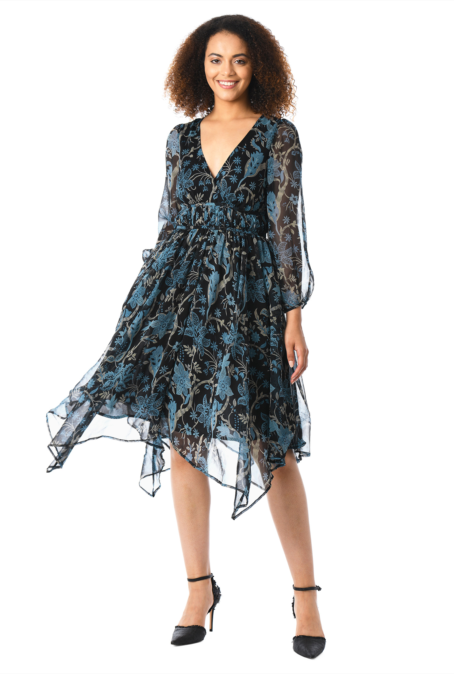 Floral Handkerchief Hem Dress