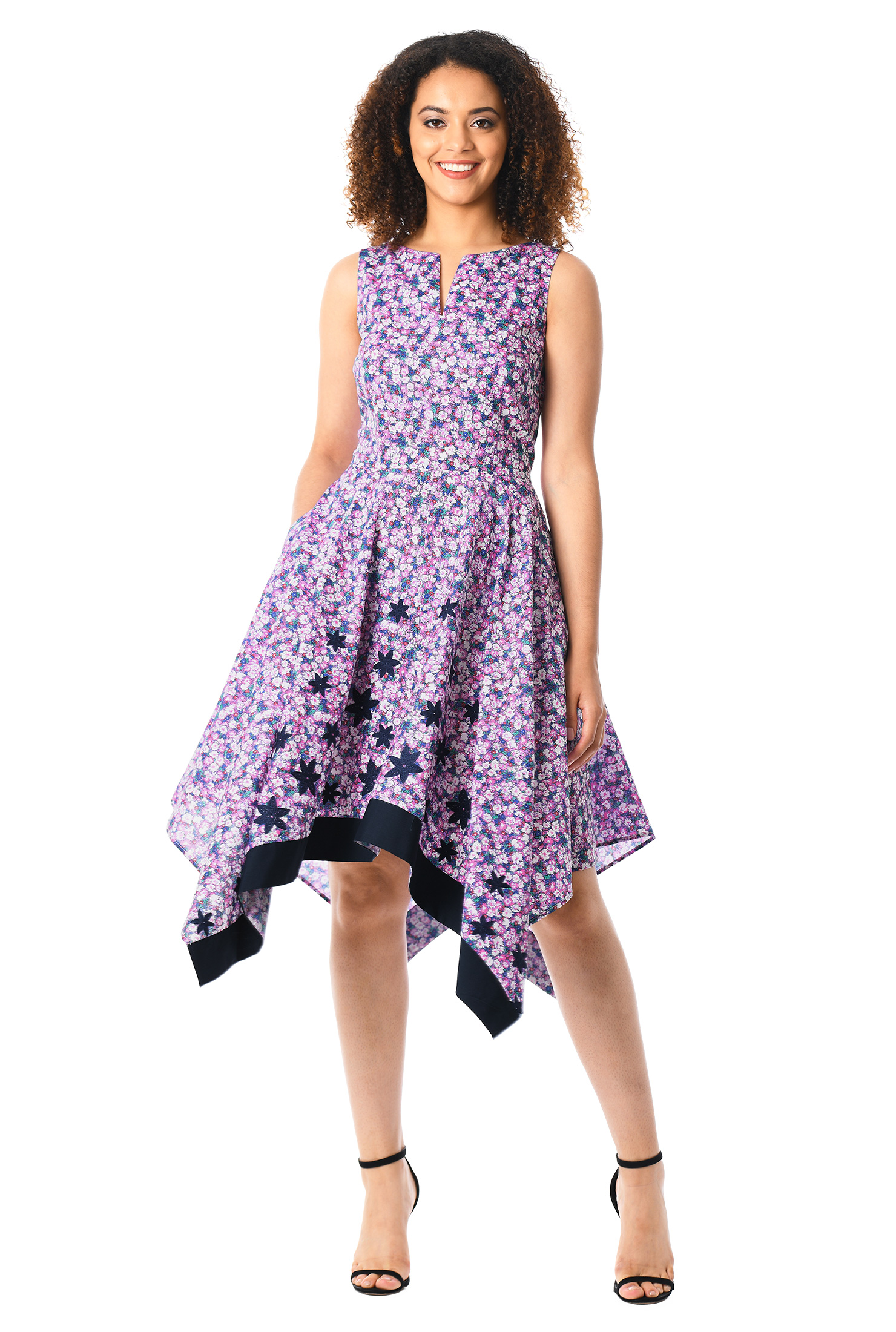 Floral Handkerchief Hem Dress