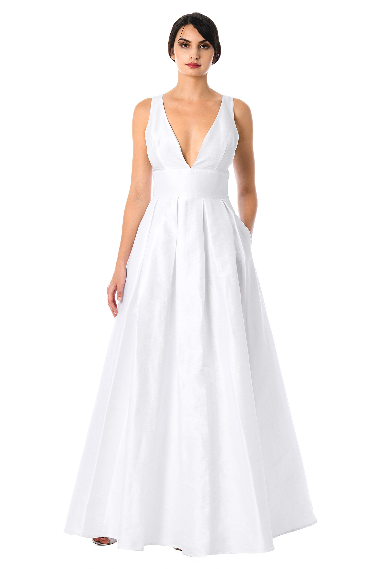 Plunge dupioni maxi dress