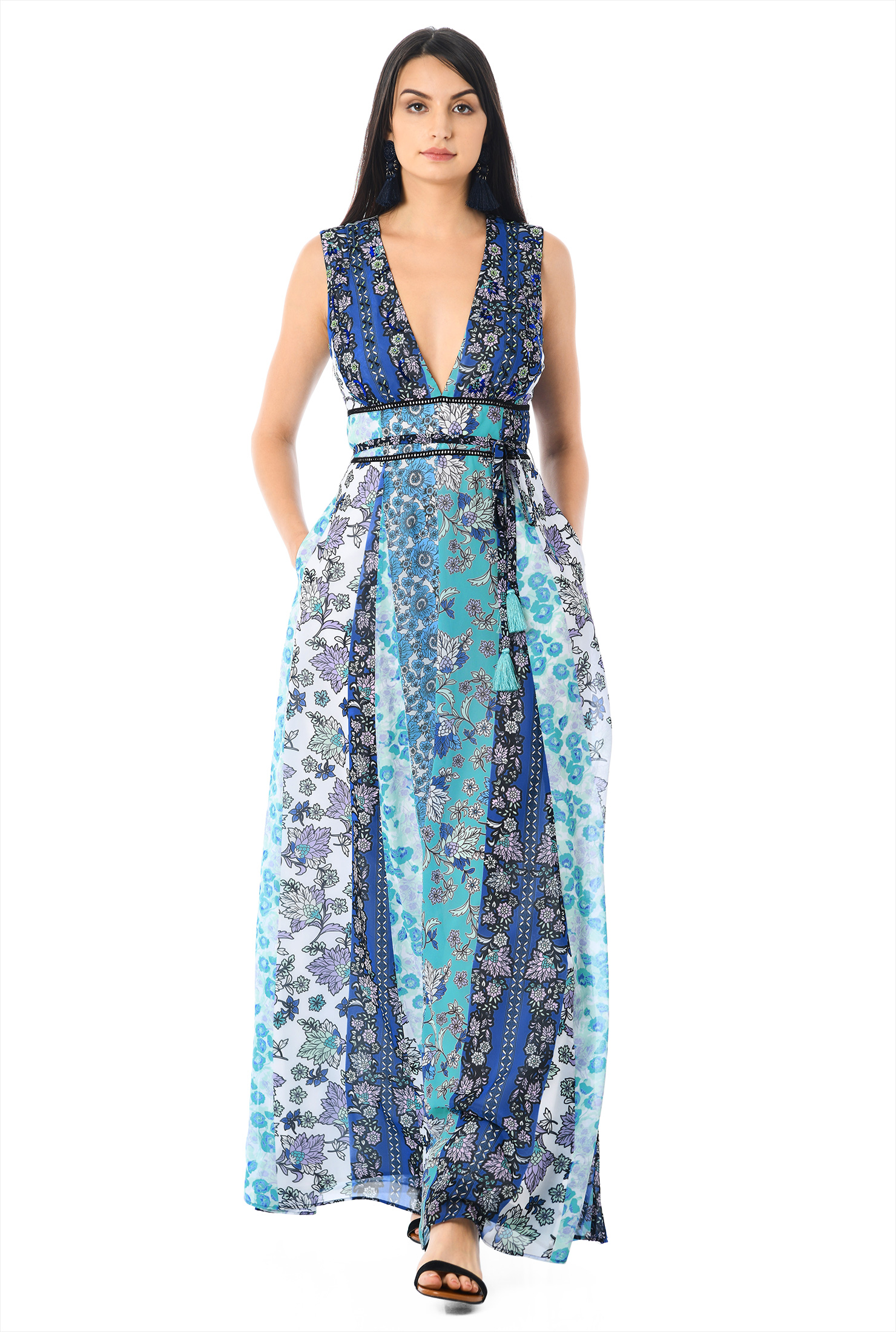 Teal and Black Floor Length Dresses