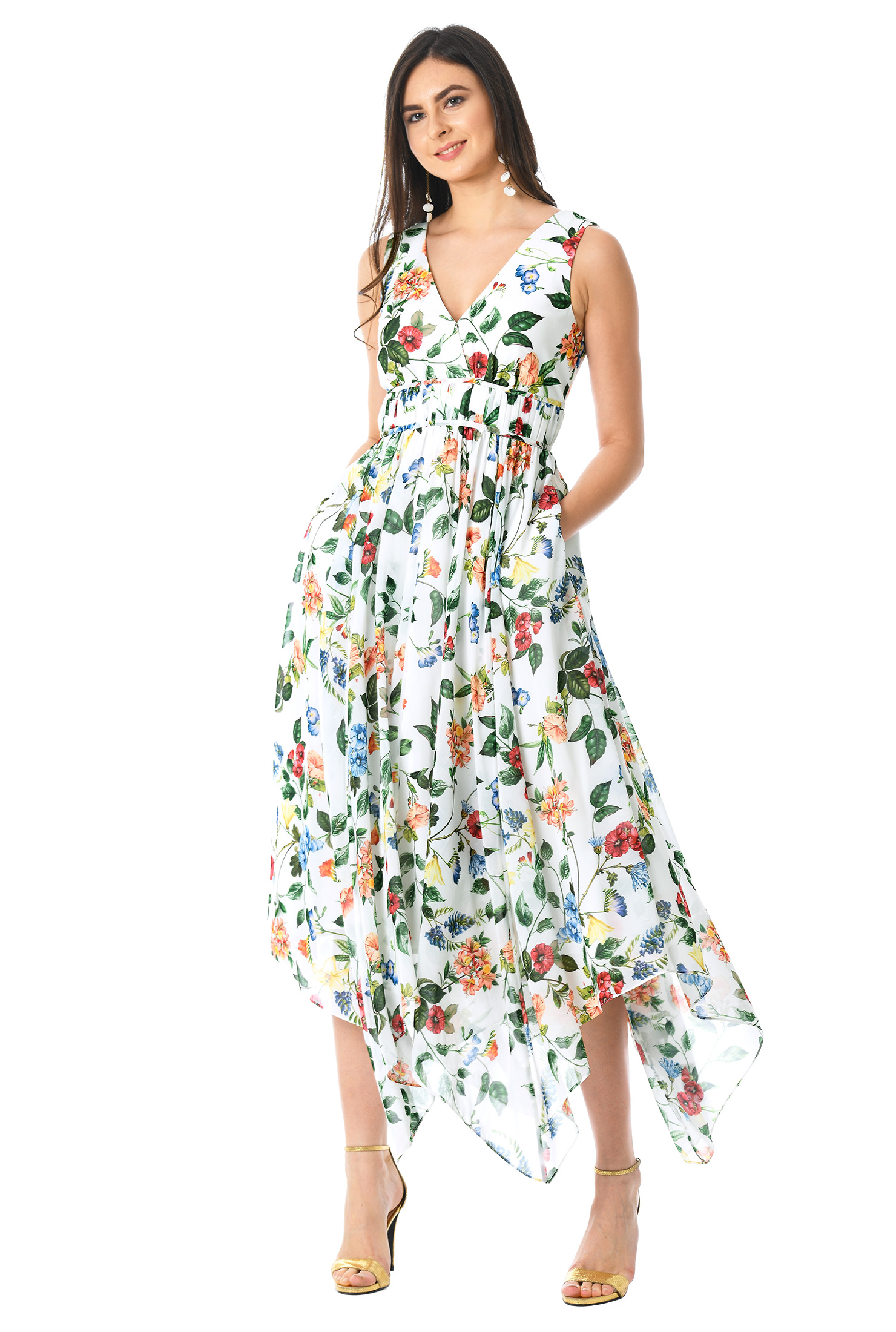 Floral Handkerchief Hem Dress