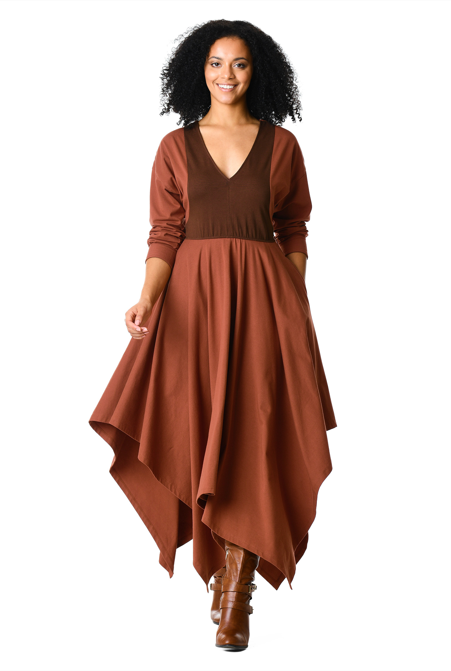 Colorblocked Handkerchief Hem Dress