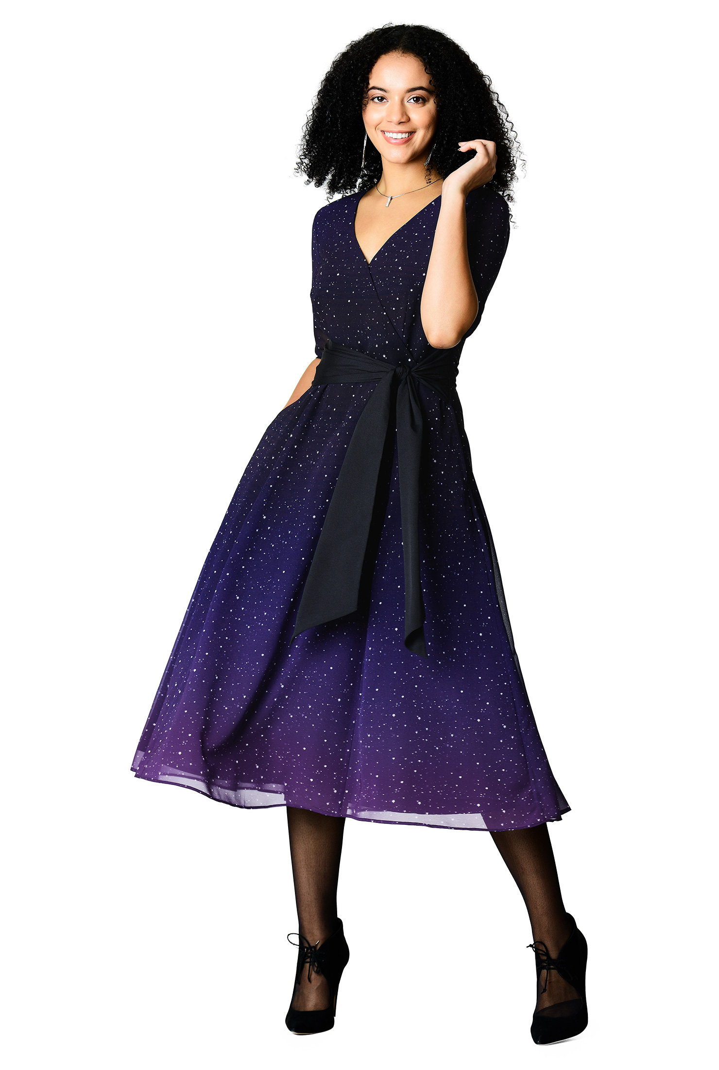 Purple Calf Length Dress