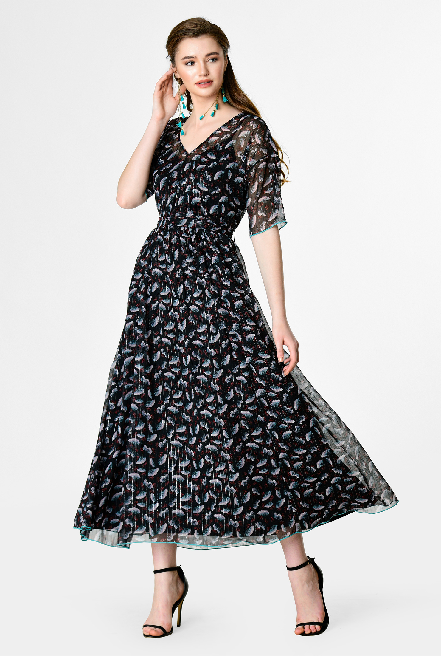 Shaffon Floral Dress with Sash